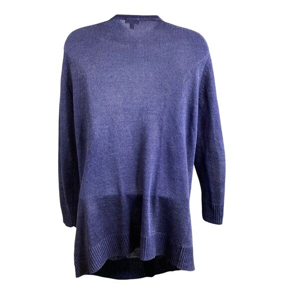 Talbots Blue 100% Linen Spring Cardigan Sweater Size L Preppy Coastal Old Money - Picture 2 of 11